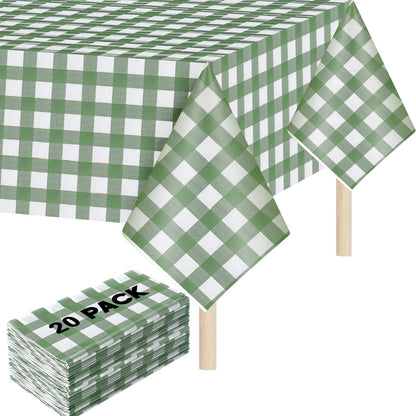 Mindsoft 10 Pack Gingham Party Tablecloth, 54 x 108 Inch Plastic Waterproof Heckered Disposable Plaid Party Tablecover for Picnic Birthday Baby Shower Bridal Wedding (Sage Green Checkered)