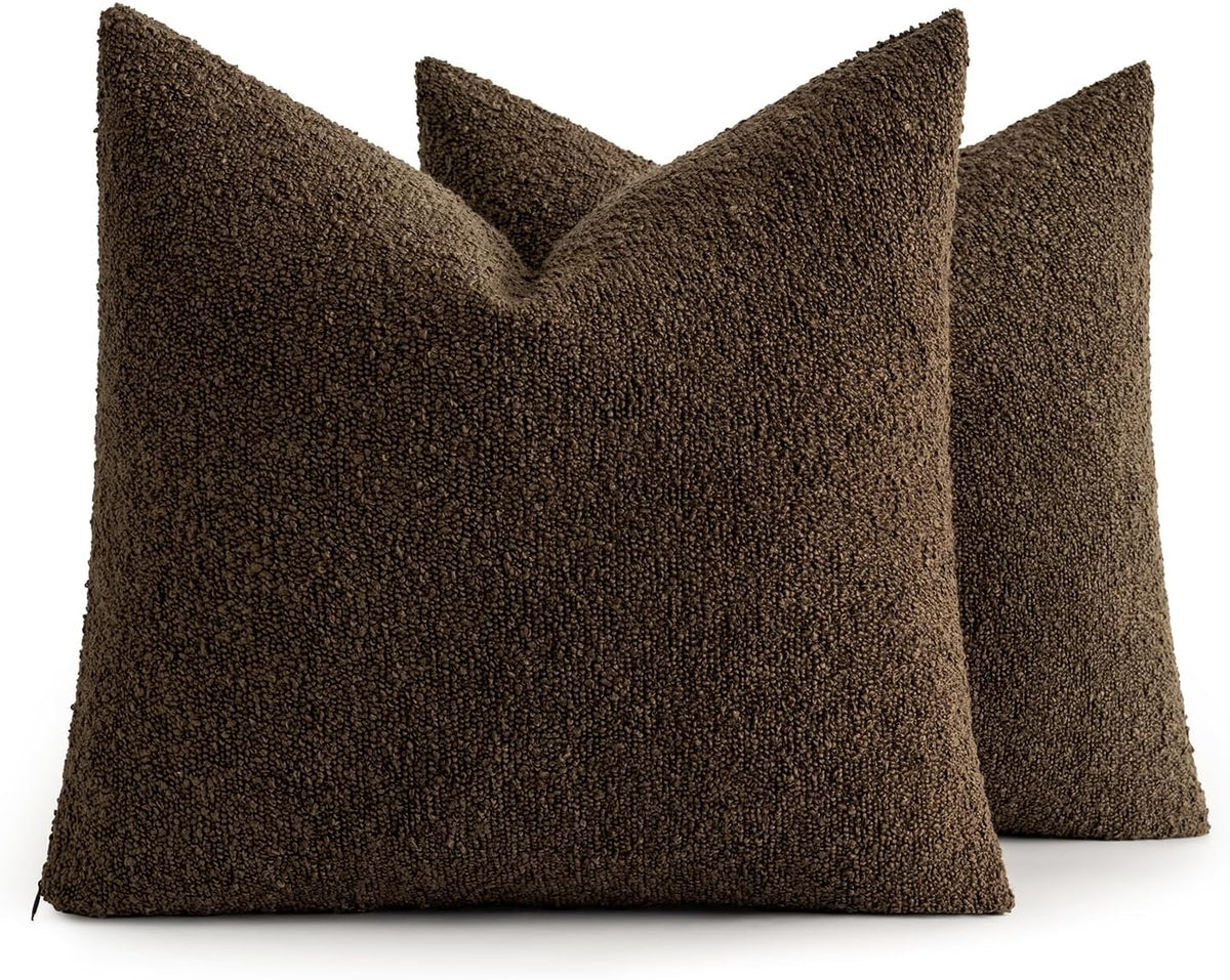 MIULEE 20x20 Decorative Boucle Couch Pillow Covers Brown