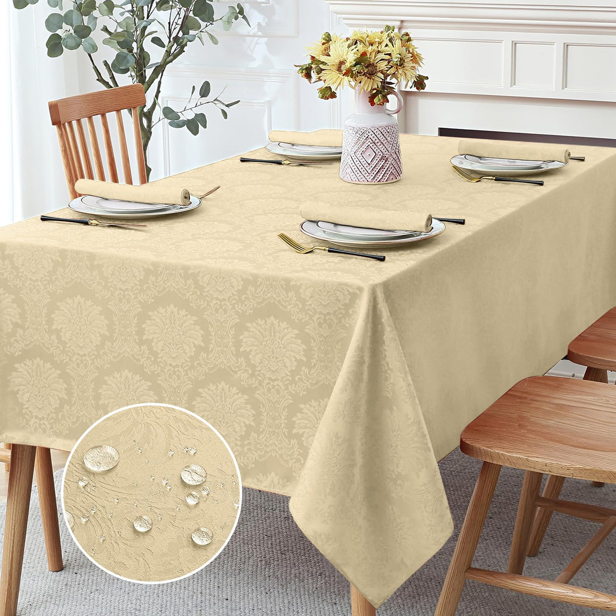 Romanstile Fall Jacquard Rectangle Tablecloth, Thanksgiving Dining Decor