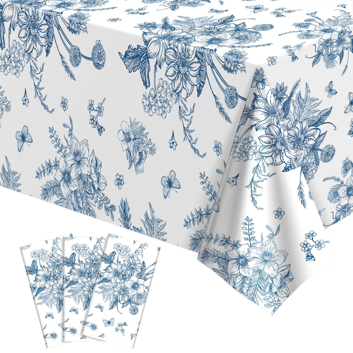 NatNarr 3 Pack Sage Green Floral Plastic Tablecloths, Tea Party Tablecloth