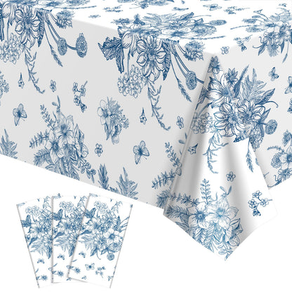 NatNarr 3 Pack Sage Green Floral Plastic Tablecloths, Tea Party Tablecloth