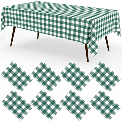 misaya 8 Packs Buffalo Disposable Table Cloth, 54 x 108 Inch Waterproof Plastic Tablecloth, Rectangle Khaki and White Checkered Table Covers for Picnic, Birthday, Party