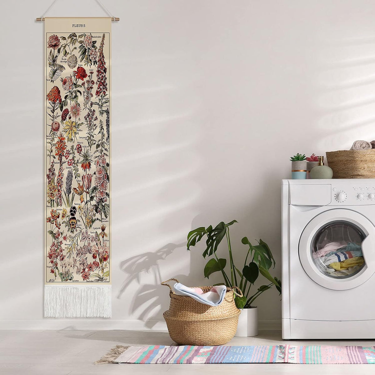 Tegeme Vintage Tapestry 52'' x 13'' Long Vertical Wall Hanging (Flower)