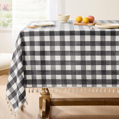Softalker Gingham Rectangle Tablecloth with Tassel, Sage Green, 55" x 84"