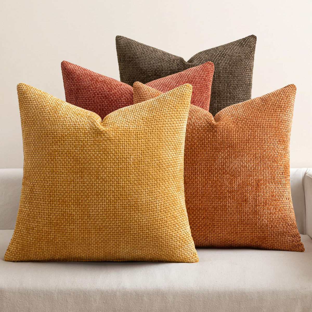 MIULEE Soft Decorative Chenille Pillow Covers Neutral 18x18 Pack of 4