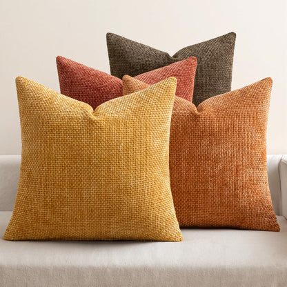 MIULEE Soft Decorative Chenille Pillow Covers Neutral 18x18 Pack of 4