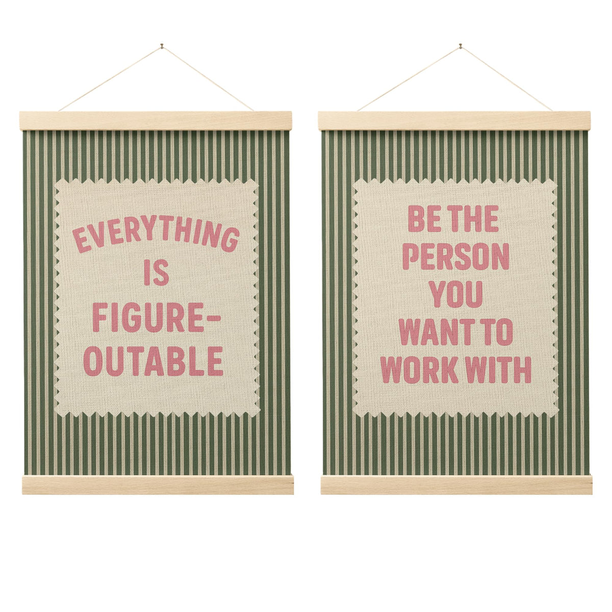 FGFK Everything Is Figureoutable Positive Affirmations Wall Art Poster Hanger Frame, Retro Pink and Green Inspirational Canvas Prints Framed Wall Decor for Office Classroom Home Bedroom, 12x16 Inch