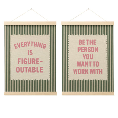 FGFK Everything Is Figureoutable Positive Affirmations Wall Art Poster Hanger Frame, Retro Pink and Green Inspirational Canvas Prints Framed Wall Decor for Office Classroom Home Bedroom, 12x16 Inch