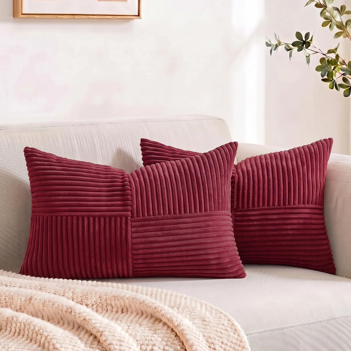 Fancy Homi 2 Packs Rust Boho Decorative Throw Pillow Covers 18x18 Inch for Couch Bed Sofa, Farmhouse Fall Home Decor, Soft Corss Corduroy Patchwork Textured Terracotta Accent Cushion Case 45x45 cm