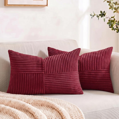 Fancy Homi 2 Packs Rust Boho Decorative Throw Pillow Covers 18x18 Inch for Couch Bed Sofa, Farmhouse Fall Home Decor, Soft Corss Corduroy Patchwork Textured Terracotta Accent Cushion Case 45x45 cm