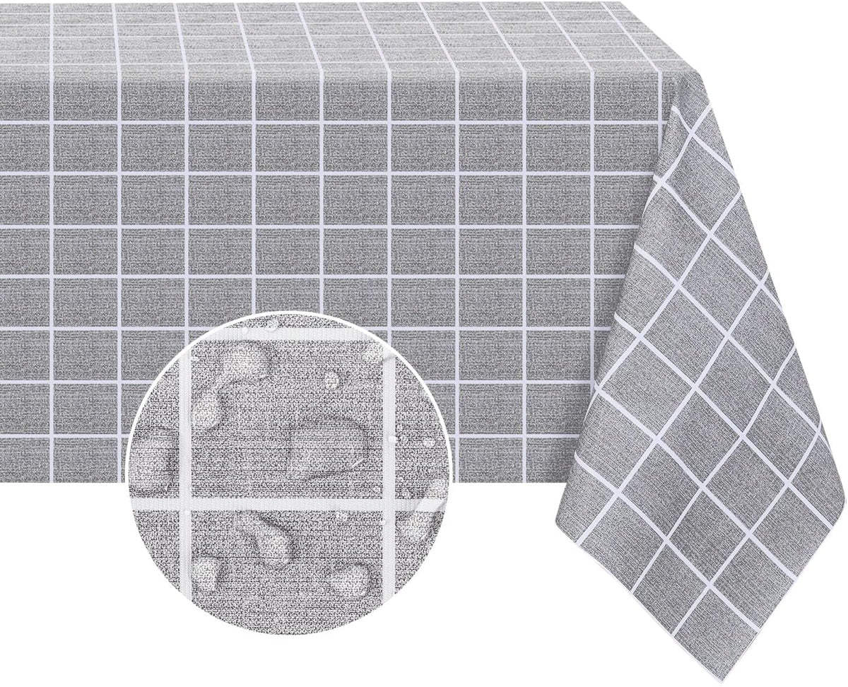 Romanstile Rectangle Vinyl Tablecloth, 100% Waterproof Oil-Proof Checkered Plastic Table Cloth, Heavy Duty Wipeable Table Covers for Dining, Camping, Picnic, Outdoor - 54 x 78 Inch, Grey