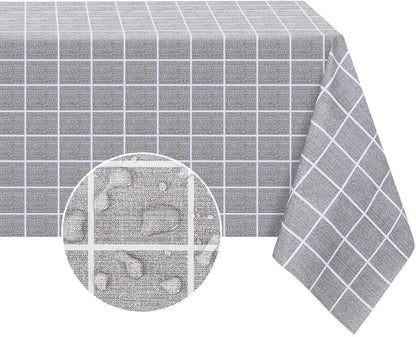 Romanstile Rectangle Vinyl Tablecloth, 100% Waterproof Oil-Proof Checkered Plastic Table Cloth, Heavy Duty Wipeable Table Covers for Dining, Camping, Picnic, Outdoor - 54 x 78 Inch, Grey