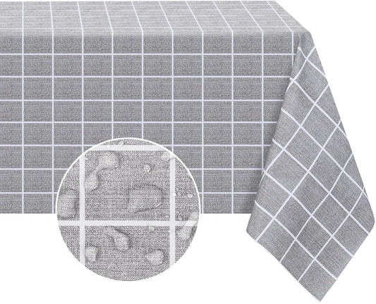 Romanstile Rectangle Vinyl Tablecloth, 100% Waterproof Oil-Proof Checkered Plastic Table Cloth, Heavy Duty Wipeable Table Covers for Dining, Camping, Picnic, Outdoor - 54 x 78 Inch, Grey