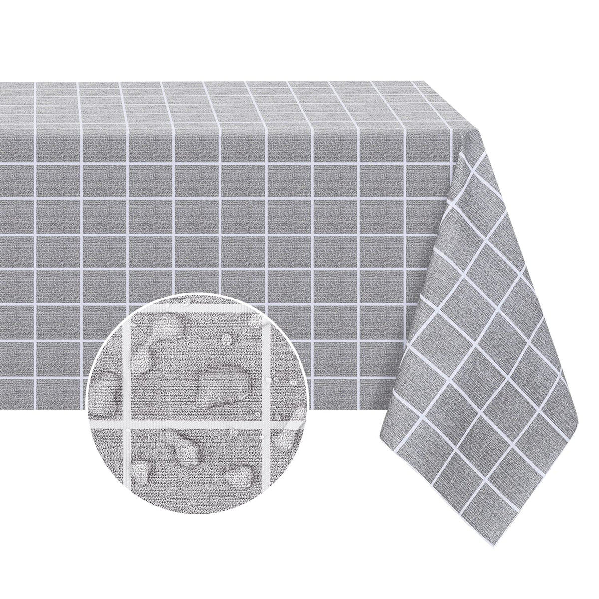 Romanstile Rectangle Vinyl Tablecloth, 100% Waterproof Oil-Proof Checkered Plastic Table Cloth, Heavy Duty Wipeable Table Covers for Dining, Camping, Picnic, Outdoor - 54 x 78 Inch, Grey