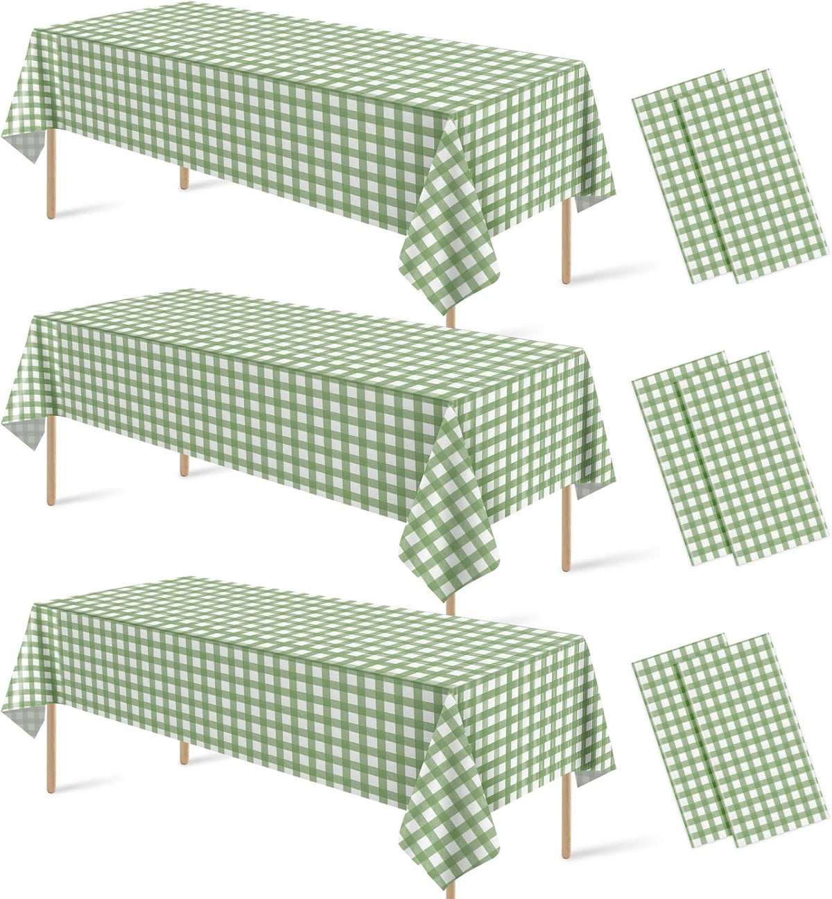 6 Pcs Sage Green Gingham Tablecloths, Checkered Table Covers 54 x 108 Inch