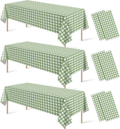 6 Pcs Sage Green Gingham Tablecloths, Checkered Table Covers 54 x 108 Inch