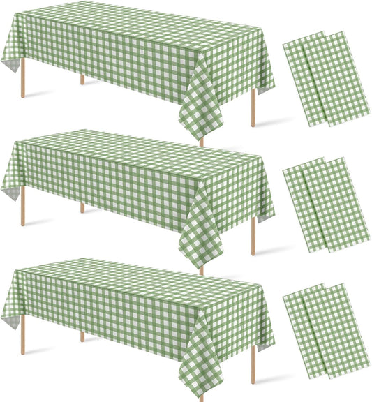 6 Pcs Sage Green Gingham Tablecloths, Checkered Table Covers 54 x 108 Inch