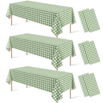 6 Pcs Sage Green Gingham Tablecloths, Checkered Table Covers 54 x 108 Inch