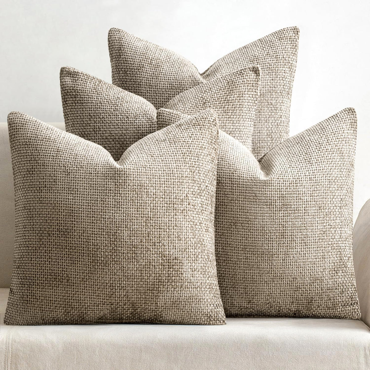 MIULEE Soft Decorative Chenille Pillow Covers Neutral 18x18 Pack of 4