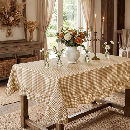 Mindsoft Light Pink Gingham Ruffled Tablecloth, 52 x 70 Inches, Rectangle