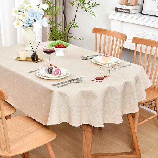 Wolkemer Oval Tablecloth 60 x 102 Inches Faux Linen Water Resistant