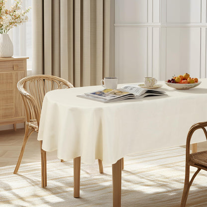 JIUZHEN Round Table Cloth Faux Linen Farmhouse Tablecloth Wrinkle and Stain Resistant Decorative Fabric Table Cover for Kitchen, Dining Room, Parties and Camping, Beige, 120 Inch Round