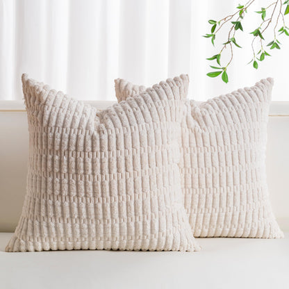 Pack of 2 Corduroy Decorative Throw Pillow Covers 18x18 Inch, Cream White
