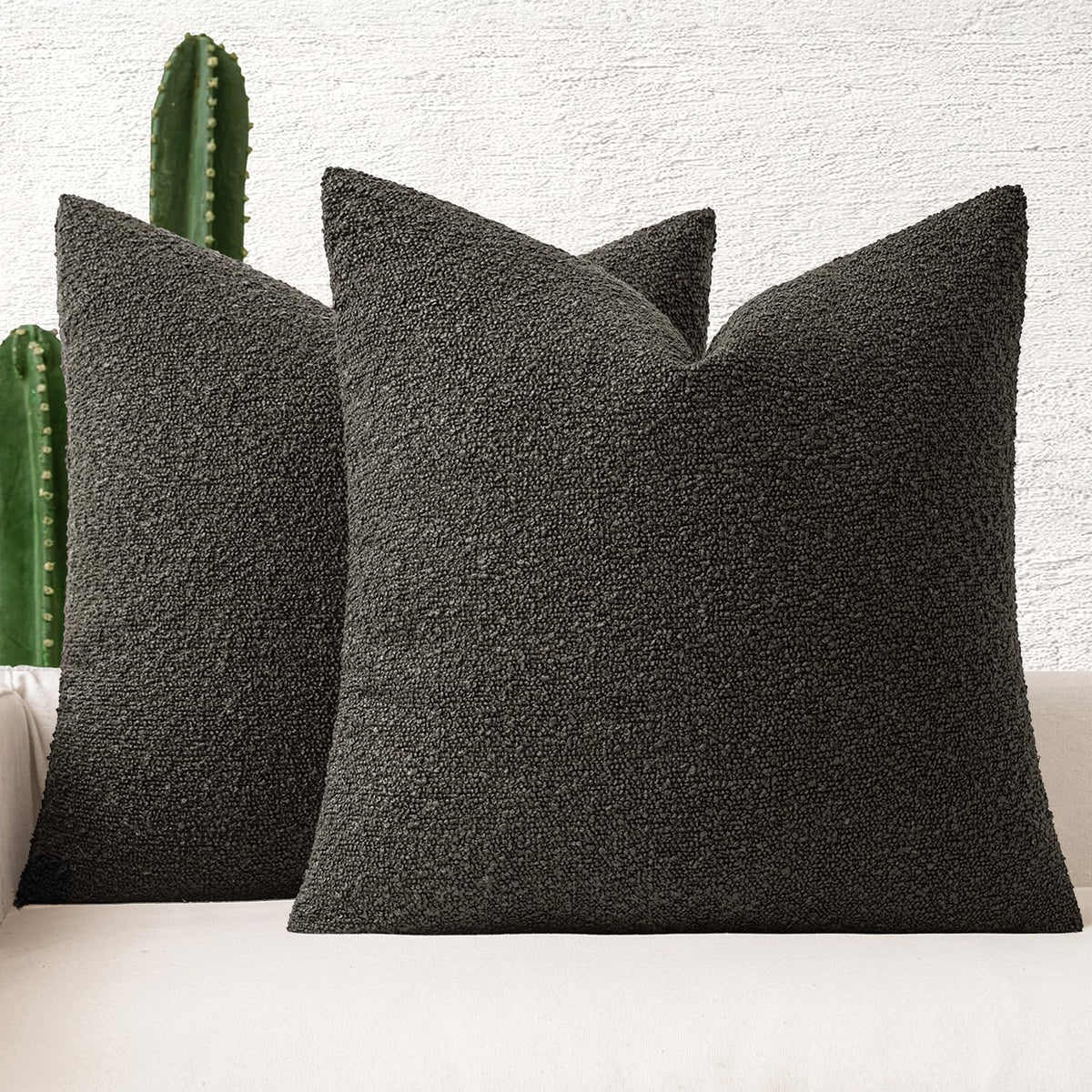 MIULEE 20x20 Decorative Boucle Couch Pillow Covers Brown