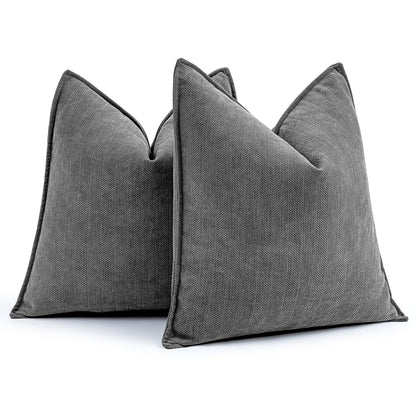 MIULEE Pack of 2 Sage Green Decorative Chenille Pillow Covers 20x20 Inch