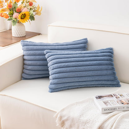 Pack of 2 Faux Fur Christmas Throw Pillow Covers 18x18 Inch, Cream White