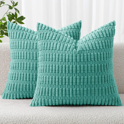 MIULEE Corduroy Decorative Throw Pillow Covers 18x18 Cream White Pack of 2