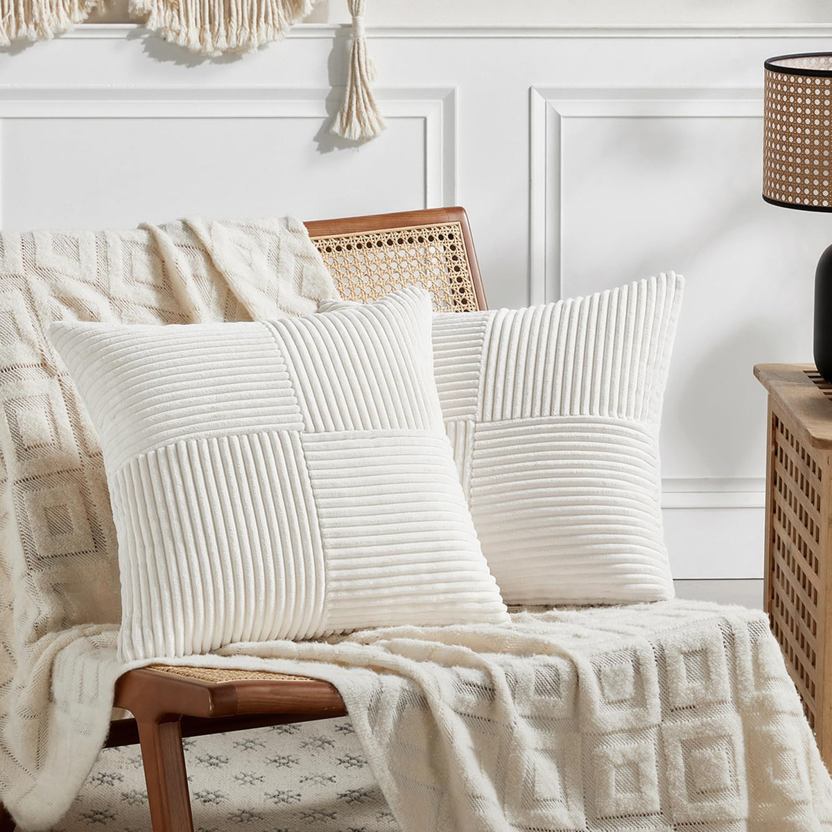 Fancy Homi 2 Packs Rust Boho Decorative Throw Pillow Covers 18x18 Inch for Couch Bed Sofa, Farmhouse Fall Home Decor, Soft Corss Corduroy Patchwork Textured Terracotta Accent Cushion Case 45x45 cm
