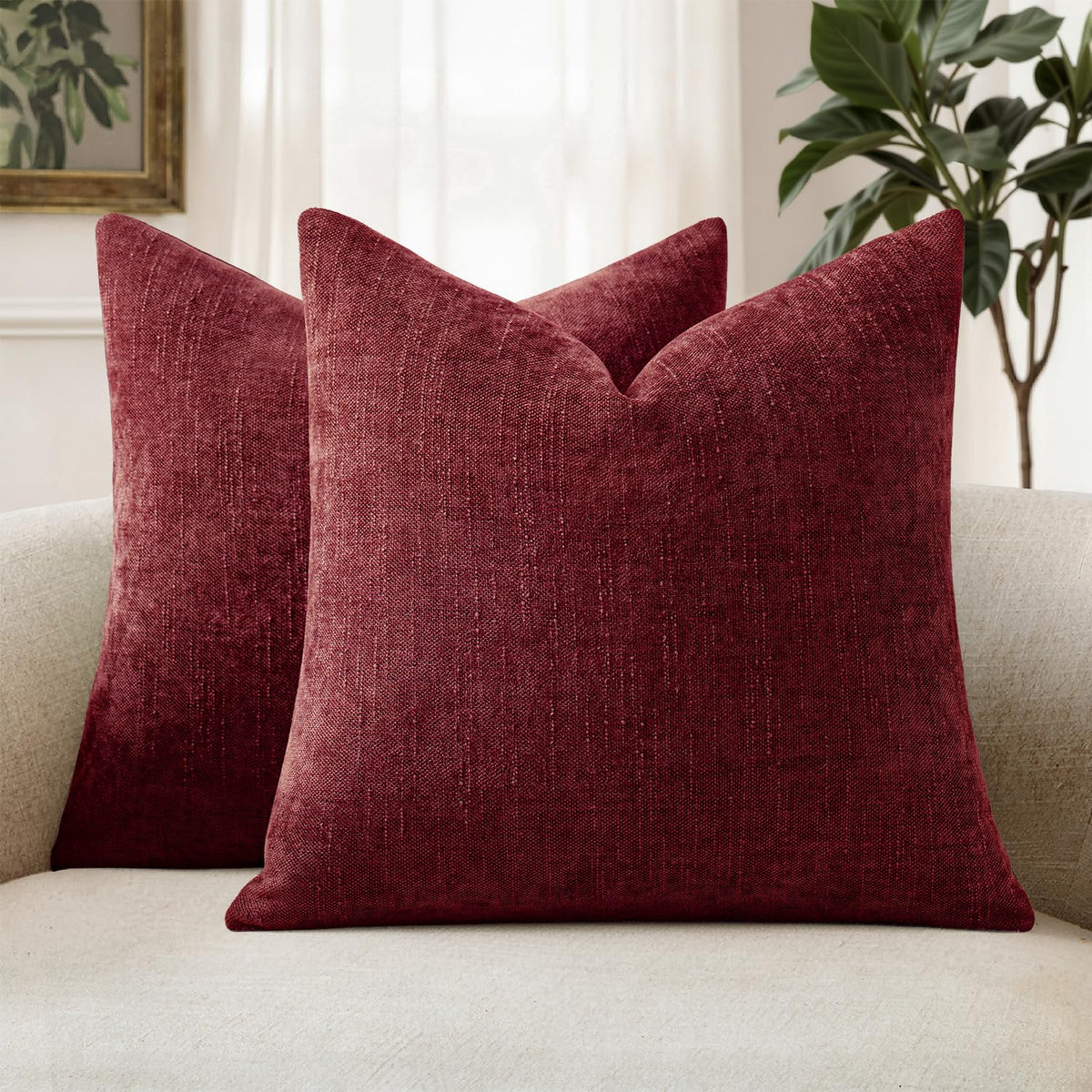 MIULEE Textured Chenille Throw Pillow Covers 20x20 Inch Taupe Grey