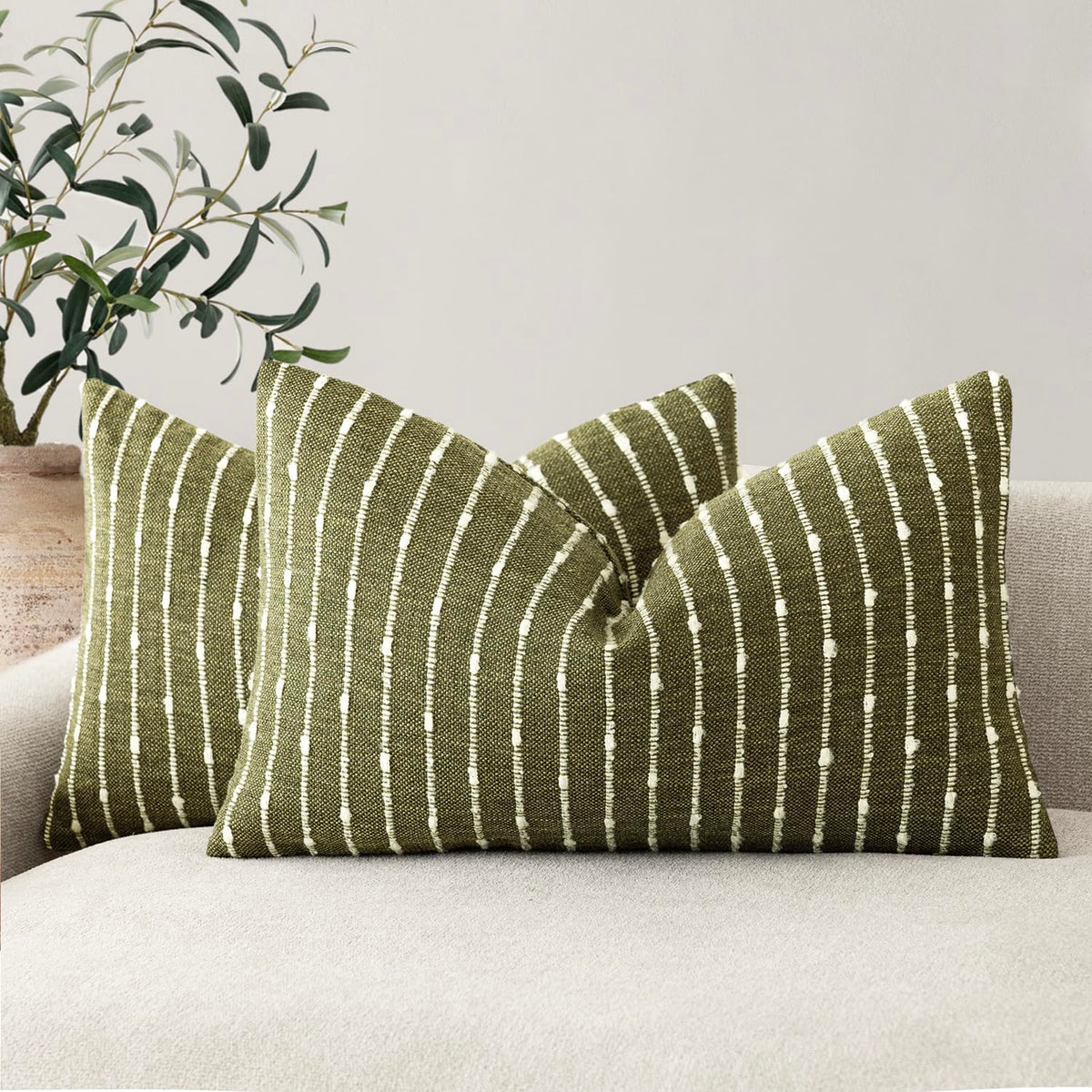 Foindtower Decorative Striped Boucle Throw Pillow Covers 18x18 Inch Camel