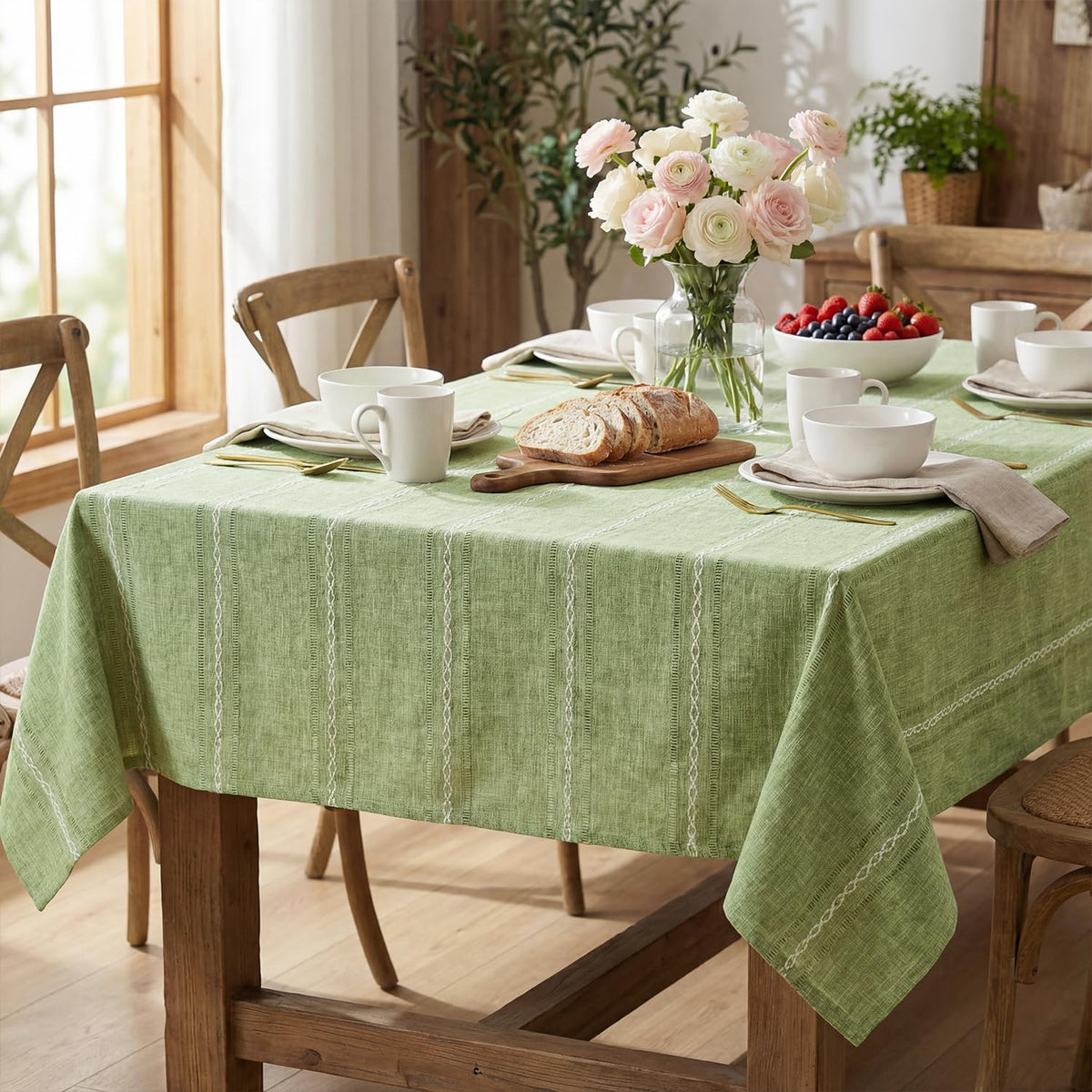 Horaldaily Beige Rectangular Tablecloth, 60×84 Inch, Farmhouse Decor