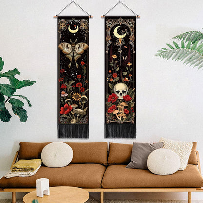 2 Pack Witchy Gothic Wall Decor, Moth Skull Tapestry for Room 12.8x51.2 in