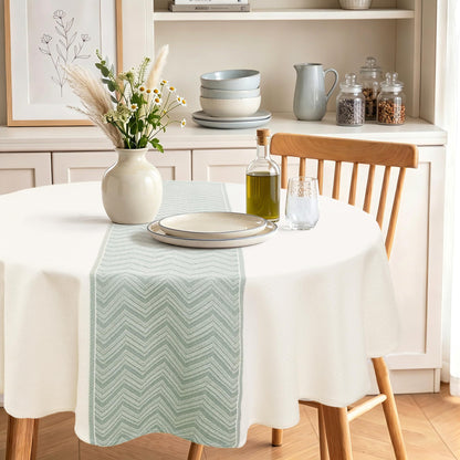 JIUZHEN Round Table Cloth Faux Linen Farmhouse Tablecloth Wrinkle and Stain Resistant Decorative Fabric Table Cover for Kitchen, Dining Room, Parties and Camping, Beige, 120 Inch Round