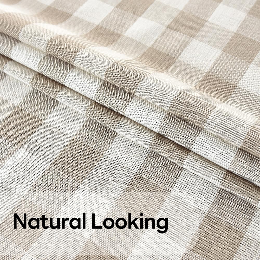 Gingham Tablecloth Rectangle Table Cloth Heavy Duty Cotton Checkered Table Cover for Spring Picnic Kitchen Dining(C-Beige, 52x70 inch)