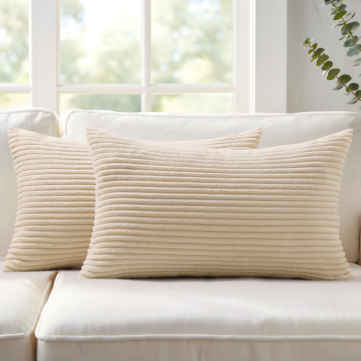 Mecatny Corduroy Fall Throw Pillow Covers 18x18 Set of 2 Olive Green