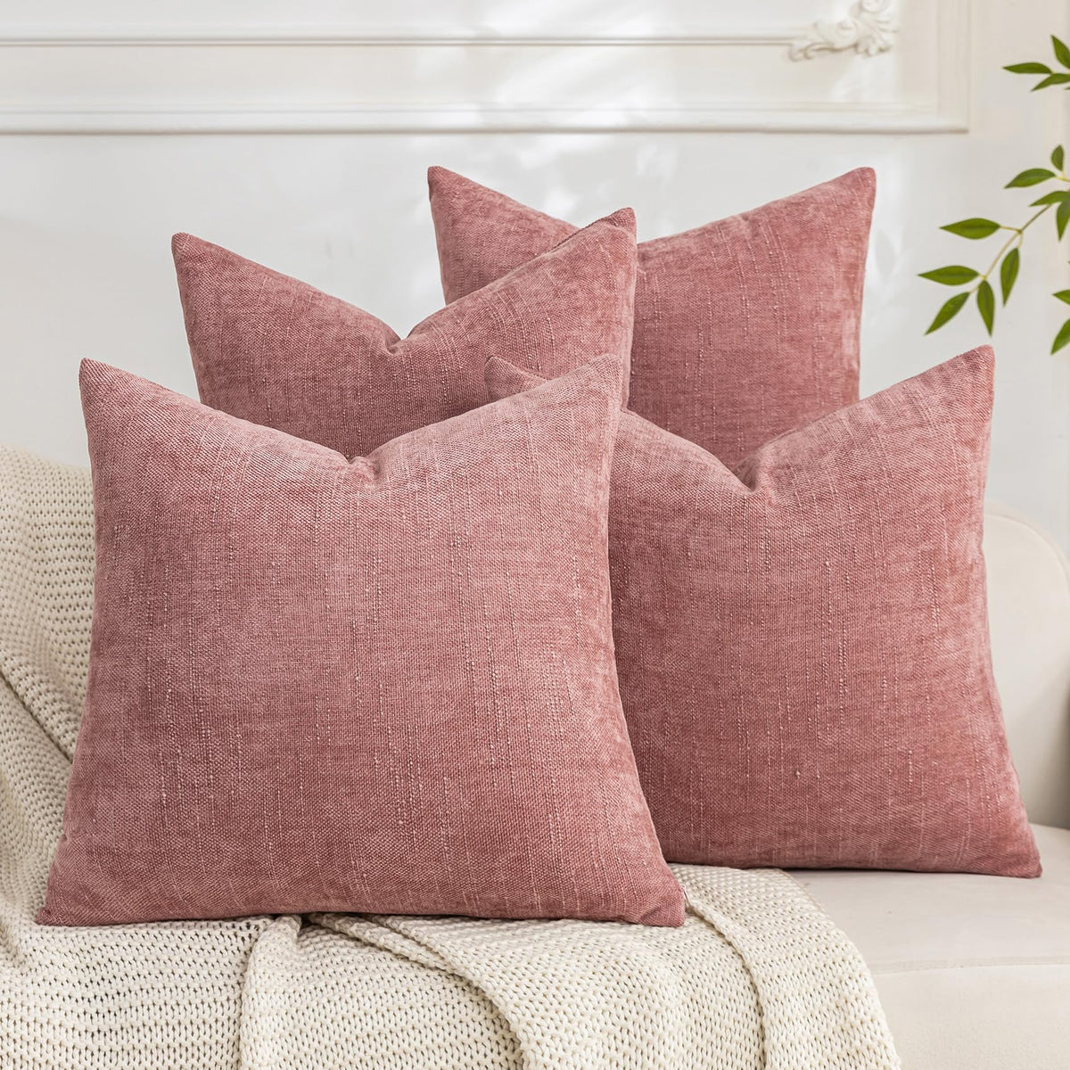 Set of 4 Soft Textured Throw Pillow Covers 18x18 Inch Cozy Decorative Farmhouse Cushion Cover Square Accent Pillow Cases for Bed Couch Sofa Living Room, Beige Taupe Brown