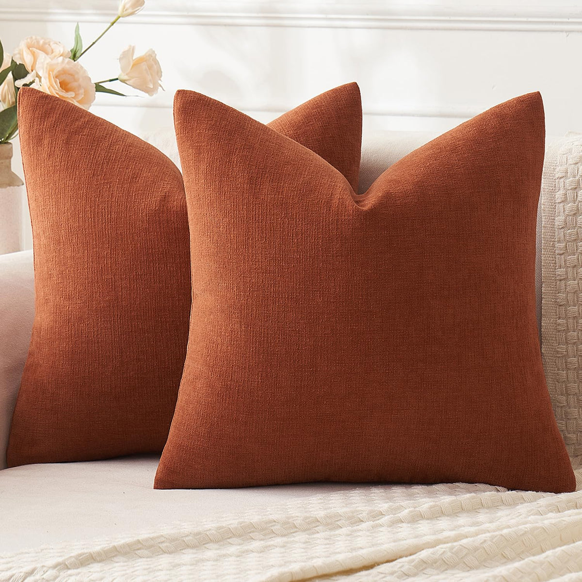 MIULEE Olive Green Chenille Couch Throw Pillow Covers, 18x18