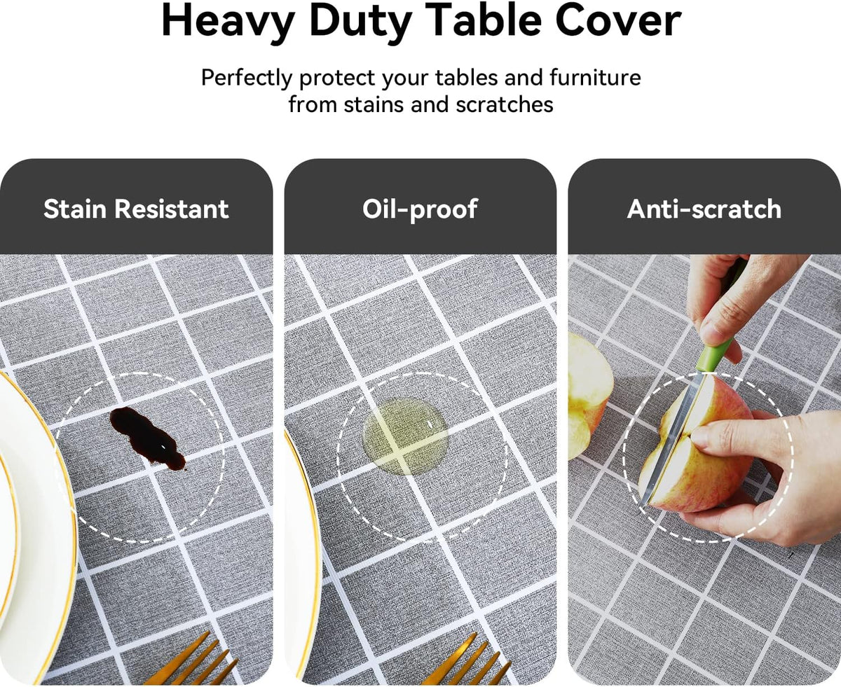 Romanstile Rectangle Vinyl Tablecloth, 100% Waterproof Oil-Proof Checkered Plastic Table Cloth, Heavy Duty Wipeable Table Covers for Dining, Camping, Picnic, Outdoor - 54 x 78 Inch, Grey