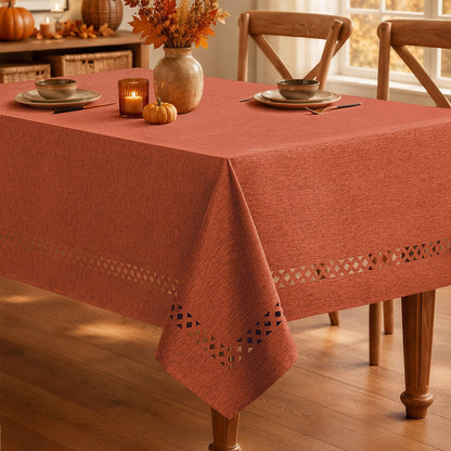 MIULEE Beige Rectangle Tablecloth with Decorative Cutouts 52x70 Inch