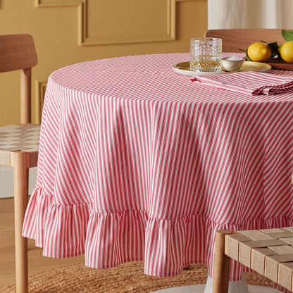 Moukeren 60 x 120 in Farmhouse Ruffle Striped Tablecloth, Pink, Striped