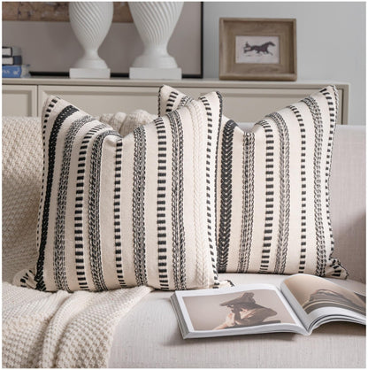 Cethom Navy Blue Boho Throw Pillow Covers 18x18 Inch Set of 2, Stripe Textured Decorative Couch Pillow Cases for Bed, Sofa, Living Room, Bedroom, Farmhouse Home Accent Cushion Covers