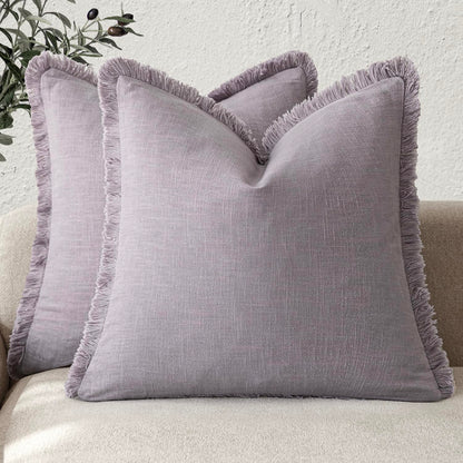 Foindtower Decorative Linen Fringe Throw Pillow Covers 20×20 Olive Green