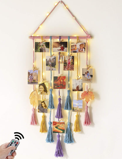 Macrame Wall Hanging Photo Display Boho Room Decor for Teen Girl Gifts