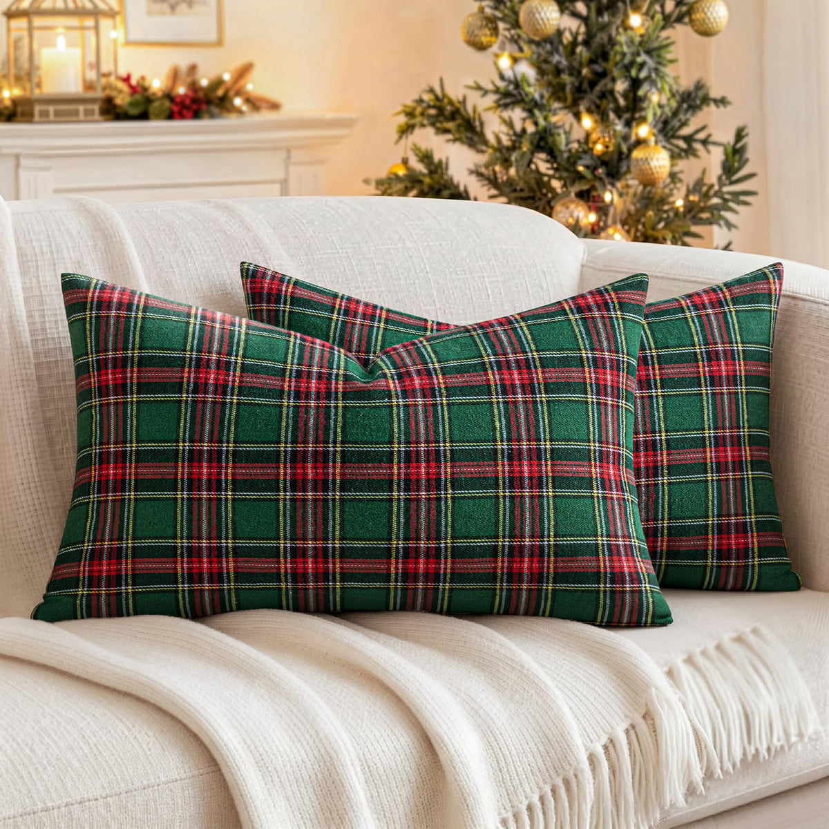 MIULEE Fall Plaid Pillow Covers Scottish Tartan 18x18 Terracotta Brown