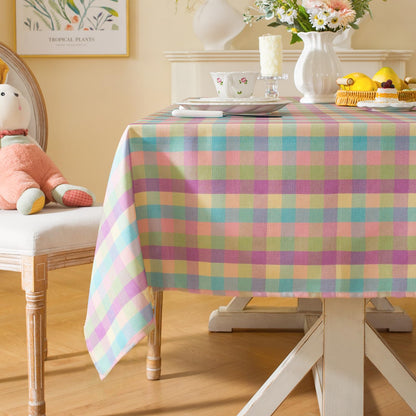 Laolitou Spring Pink Gingham Table Cloth Rectangle Tables Buffalo Plaid Checkered Tablecloth Cotton Linen Farmhouse Tablecloths Washable Wrinkle Free for Picnic Kitchen, 60"x75" 4-6 Seats