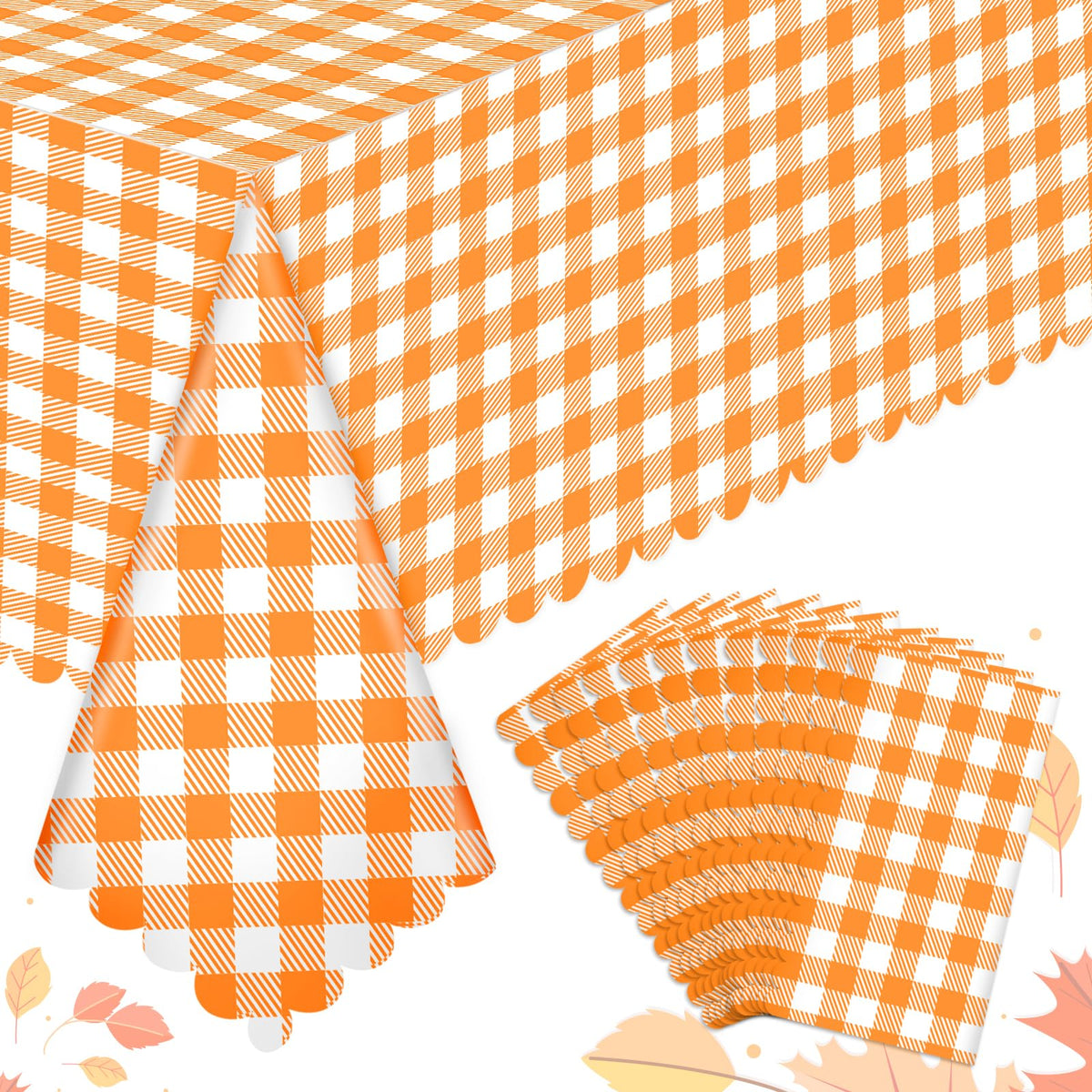 NatNarr 3 Pack Sage Green Gingham Tablecloth, Scalloped Party Table Cover